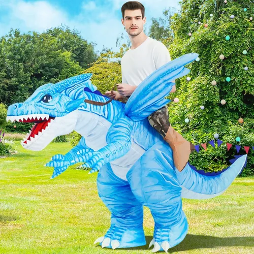 Vista 3 de GOOSH Disfraz inflable de dinosaurio para adultos, disfraz de Halloween para mujeres y hombres, divertido disfraz inflable para fiesta de Halloween