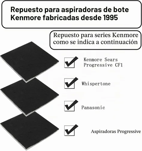 Vista 3 de Paquete de 4 filtros de espuma CF-1 compatibles con los modelos Kenmore Sears Progressive, Progressive y Whispertone, Panasonic