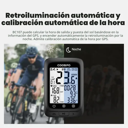 Vista 3 de COOSPO Ordenador de bicicleta GPS inalámbrico, ANT+ Ciclismo GPS con Bluetooth, multifuncional ANT+ computadora de bicicleta GPS con pantalla LCD