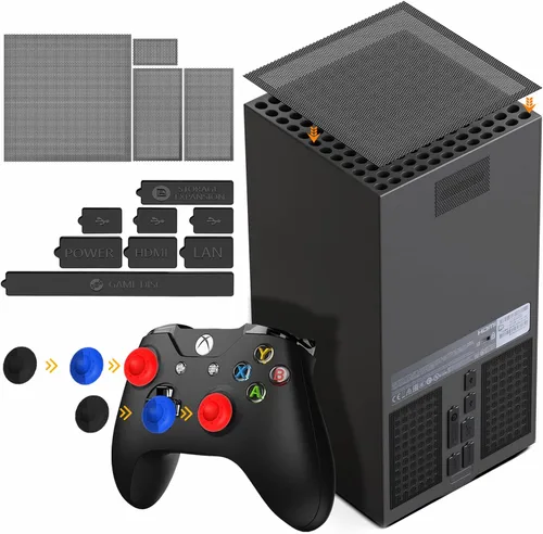 Vista 7 de GAMSURFING Filtro de polvo para consola Xbox Series X - 8 tapones antipolvo de silicona y 4 mallas de PVC, cubierta de ventilación antipolvo, funda