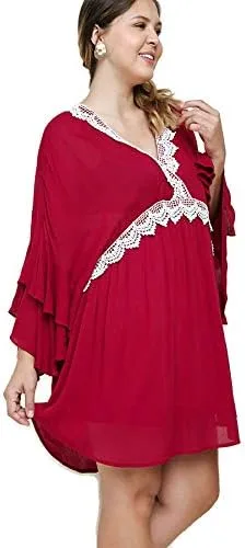 Vista 4 de Umgee Mini vestido de ganchillo con mangas acampanadas y volantes para mujer