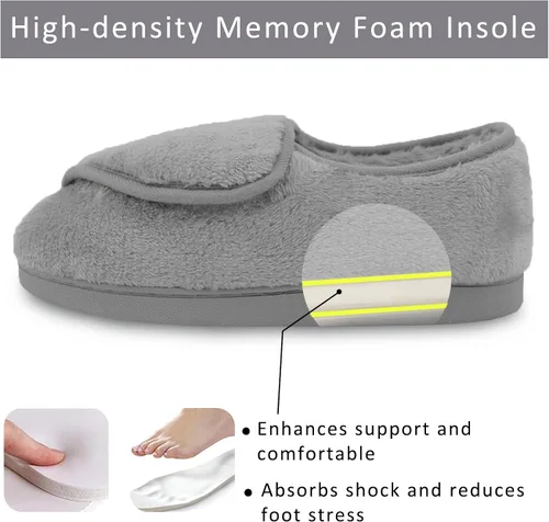Vista 4 de Git-up Pantuflas diabéticas de espuma viscoelástica para mujer, artritis, edema, ajustables, con puntera cerrada, pies hinchados, cómodos