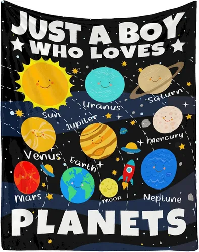 Vista 13 de Manta de planetas, regalo espacial para niños y niñas, amantes de 40 x 50 pulgadas, manta de franela suave con patrón de planetas y sol, manta