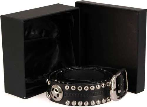Vista 2 de Milwaukee Leather MP7131 Cinturón de motociclista de cuero negro con tachuelas cromadas con emblema de estrella, hebilla intercambiable, 1.5