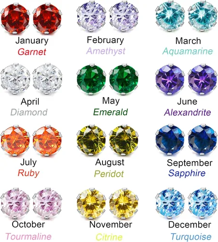 Vista 4 de LOYALLOOK 12 pares de aretes de acero inoxidable con circonita cúbica redonda de corte brillante para mujer, Piedra Diamante Circonita cúbica Piedra