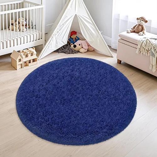 Vista 28 de Alfombra circular pequeña para dormitorio, 2 x 2 pies, color azul, para decoración de habitación de niños, redonda esponjosa para guardería