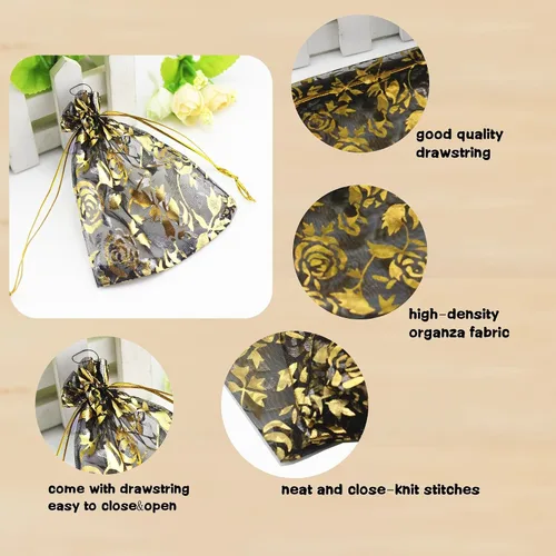 Vista 4 de QIANHAILIZZ Paquete de 100 bolsas de regalo de organza con forma de corazón de flores de 2.8 x 3.5 pulgadas, bolsa de regalo para dulces, bolsa