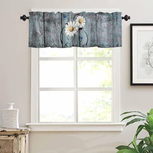Vista 12 de Cortina de ventana ajustable con lazos para ventana, cenefa de cocina para sala de estar, arte abstracto, sol y arco iris, bolsillo para barra