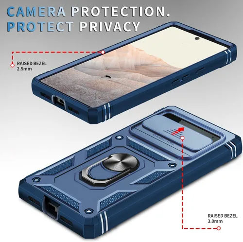Vista 3 de Fetrim Funda para Google Pixel 6, Funda de teléfono con soporte de anillo de rotación para Google Pixel 6 - Azul