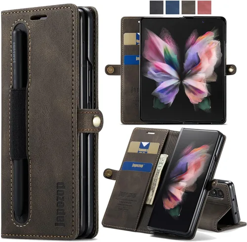 Vista 22 de Funda tipo cartera para Samsung Galaxy Z Fold 3 con soporte para bolígrafo S, color negro