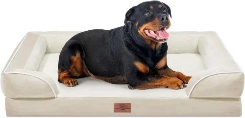 Vista 120 de Comfort Expression - Cama ortopédica para perros medianos, 28 x 19 pulgadas, cama impermeable y de apoyo de espuma con cojines removibles, sofá