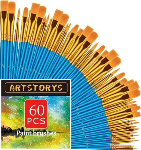 Vista 14 de Juego de pinceles de pintura, 30 piezas de pinceles de pintura para pintura acrílica, pincel de pintura al óleo, acuarela y acrílica, pinceles