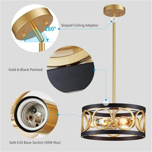 Vista 5 de XINGQI Candelabro moderno de 3 luces, lámpara colgante de 13", altura ajustable, accesorios de iluminación para comedor, dormitorio, sala de estar