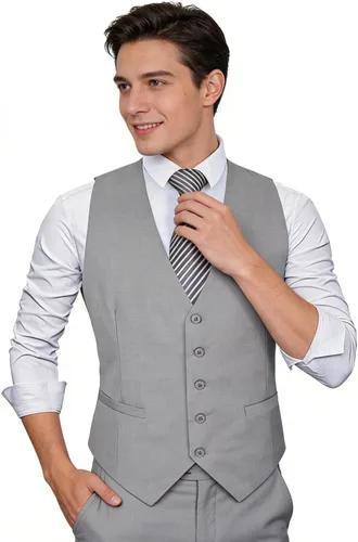 Vista 6 de Alizeal Chaleco de Traje de Negocios Clásico de Color Sólido para Hombre de Ajuste Regular Chaleco de Esmoquin para Boda