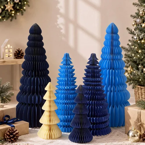 Vista 8 de 3 piezas de árbol de Navidad grande de panal, clásico, beige, verde, marrón