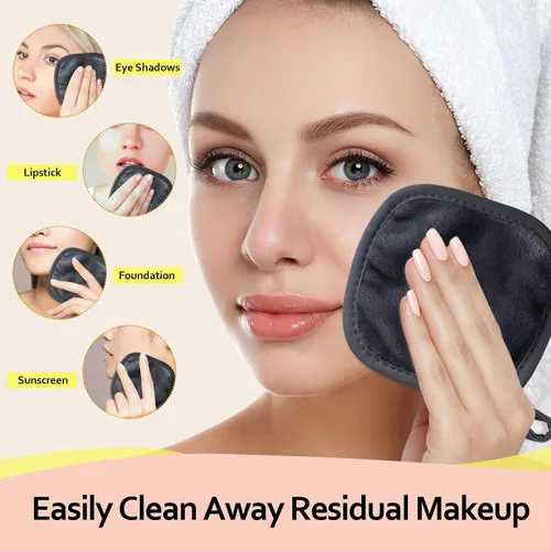 Vista 3 de HOMEXCEL Paño removedor de maquillaje, 12 unidades (paquete de 1), almohadillas desmaquillantes reutilizables, paños de limpieza facial ultrasuaves