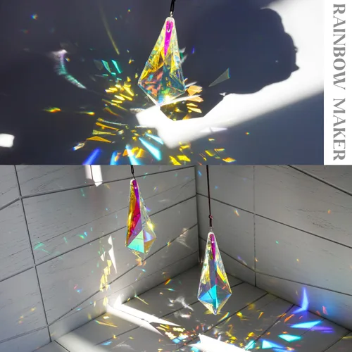 Vista 4 de H&D HYALINE & DORA Prismas Atrapasoles de Cuernos de Cristal con Revestimiento AB de 4.7", Juego de 2 Creadores de Arcoíris Prismas Colgantes