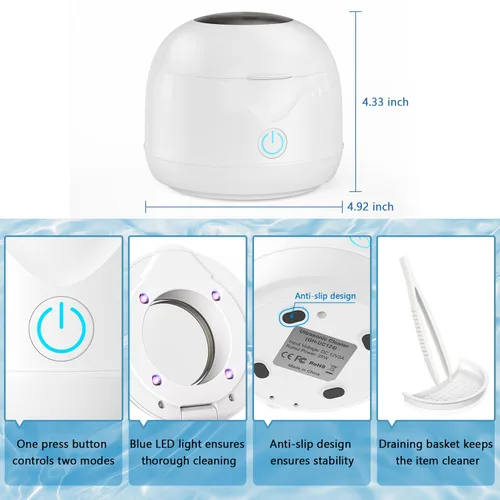 Vista 7 de Máquina limpiadora ultrasónica de retenedores ultrasónicos, 45 kHz, 6.8 fl oz, portátil, ultra sónico, para retenedores dentales, protectores