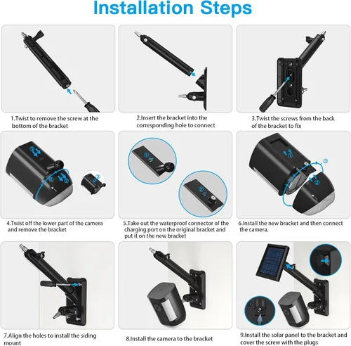 Vista 4 de HOLACA Soporte de montaje de pared 2 en 1 para el panel solar Stick Up Cam Pro, Spotlight Cam Pro/Plus y Stick Up Cam Batería/Accesorios de montaje