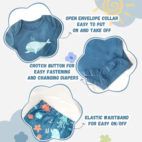 Vista 5 de V.&GRIN Ropa de bebé niño, conjunto de pantalones de manga larga de algodón para recién nacido de 0 a 24 meses