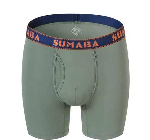 Vista 2 de SUMABA Calzoncillos tipo bóxer de pierna larga para hombre, con bolsa que no se suben para hombre 1 paquete: verde militar02