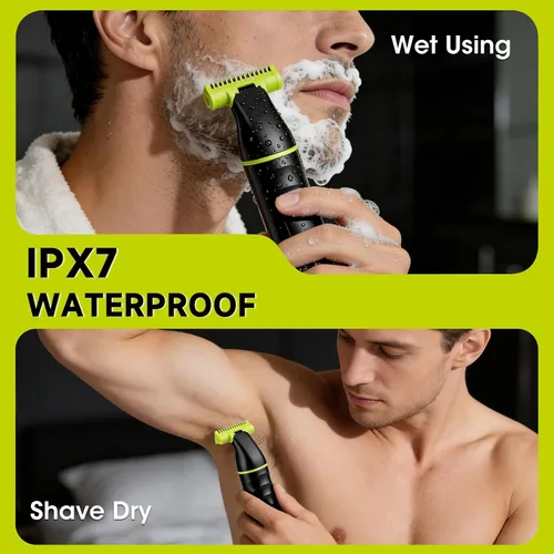 Vista 5 de Lanumi Kit de aseo 2 en 1 para hombre, recortadora de barba recargable inalámbrica, IPX7, maquinilla de afeitar eléctrica impermeable para nariz