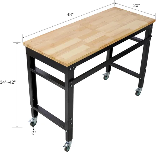 Vista 9 de Banco de trabajo ajustable de 48 pulgadas con ruedas, mesa de trabajo resistente de 2000 libras, banco de herramientas de taller, metal con parte
