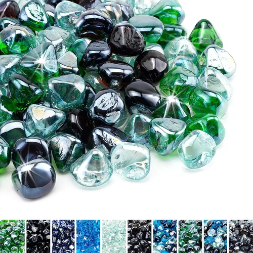Vista 12 de Skyflame Diamantes de vidrio de fuego de 10 libras para paisajismo de chimeneas de hoguera, diamantes de fuego de vidrio reflectante de 1/2 pulgada