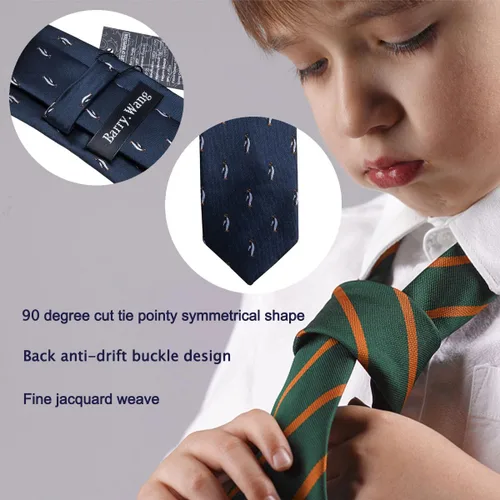 Vista 104 de Barry.Wang Corbata de niño regular seda tejida rayas sólido lazo bolsillo cuadrado