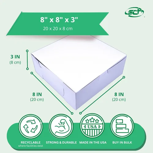 Vista 2 de SCT - Cajas para panadería blancas de una pieza, sin ventana, 8 x 5 x 3 pulgadas, blanco, papel, 250