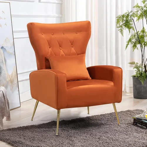 Vista 21 de ZJhome Sillas Modernas para Sala de Estar de Terciopelo Silla de Acento Sillón con Almohada Lumbar, Sillas de Dormitorio de Respaldo Alto Silla