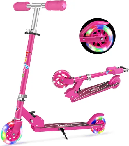 Vista 14 de BELEEV V1 Patinetas para niños, patineta plegable de 2 ruedas para niños y niñas, 3 alturas ajustables, ruedas iluminadas, patineta ligera