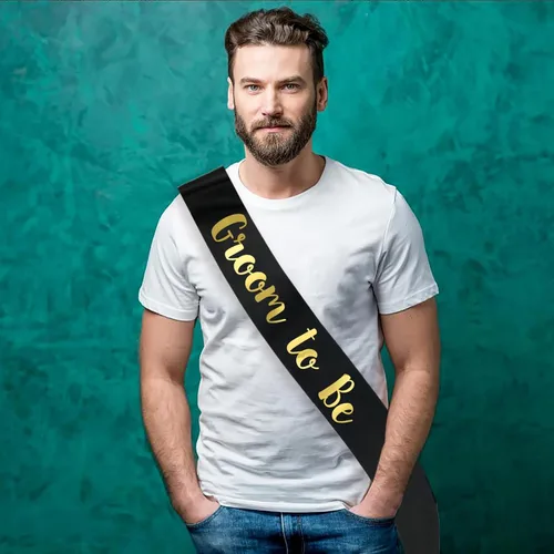 Vista 5 de Paquete de 6 fajas de despedida de soltera para novios y padrinos de boda, fajas negras de novio de equipo para hombres, decoraciones de despedida