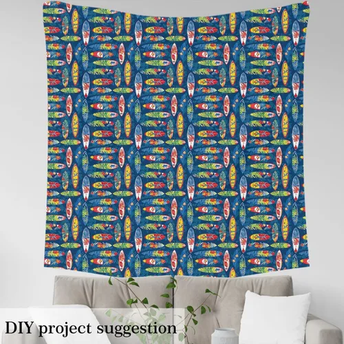Vista 3 de Tela de surf por el patio, tela de tapicería de surf oceánico, tela decorativa de tabla de surf bohemia, tela de palmera hawaiana para exteriores