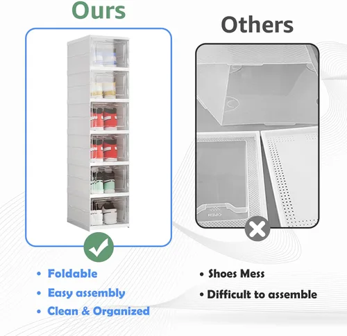 Vista 3 de Caja Organizadora de Almacenamiento para Zapatos 6 Niveles, Plegable y Colapsable, Apilable, para Zapatos de Tamaño 12, Sin Ensamblaje, para Hombres