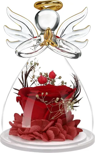 Vista 8 de Flores preservadas para entrega, regalos de cumpleaños para mujeres, mamá, abuela Christmas Rose Gifts for Women Mom Her,Glass Angel Figurines