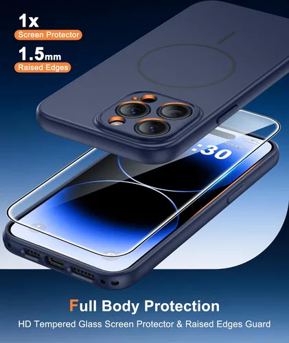 Vista 6 de FNTCASE Funda para iPhone 14 Pro Max color azul: [compatible con Magsafe] Funda magnética mate sólida con [protección completa de la cámara]