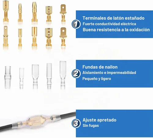 Vista 5 de Qibaok - Kit de herramientas de engaste de terminales de cable, crimpadora de cables de trinquete AWG 22-16 (0.5-1.5 mm²) con 500 conectores macho