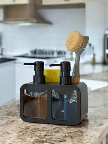 Vista 7 de Esby Juego de dispensador de jabón, dispensador de jabón para platos 4 en 1 para fregadero de cocina, dispensador de jabón de manos que ahorra Negro
