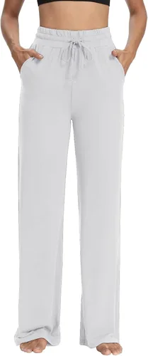 Vista 3 de Sarin Mathews - Pantalones deportivos de yoga para mujer, pantalones de pijama de pierna ancha, pantalones de entrenamiento cómodos con cordón