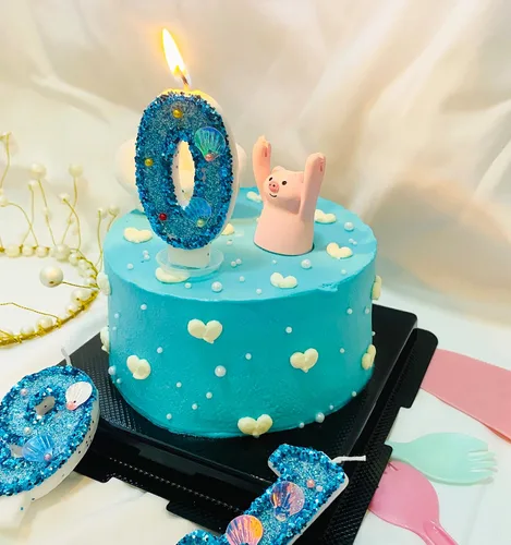 Vista 6 de Vela de número azul, velas de número con lentejuelas en forma de concha para pasteles de cumpleaños, suministros para fiestas con temática