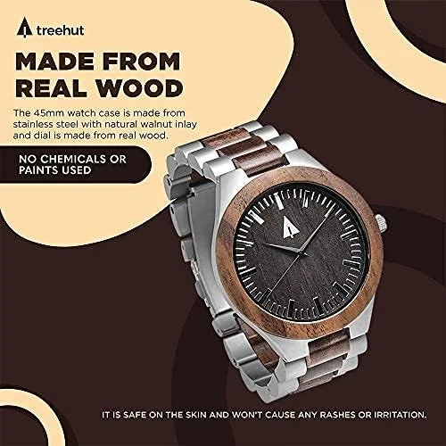 Vista 6 de Treehut - Reloj de pulsera analógico de cuarzo para hombre de acero inoxidable plateado de alta calidad