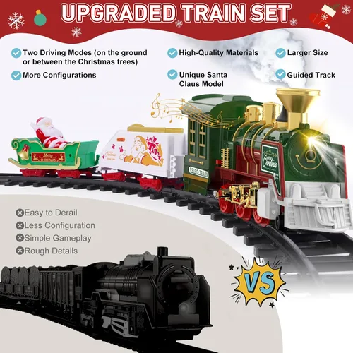 Vista 8 de TERRAMUS Juego de tren de Navidad – Juguetes de tren colgante con luz ahumada y sonido para niños y niñas, juego de tren alrededor debajo del árbol