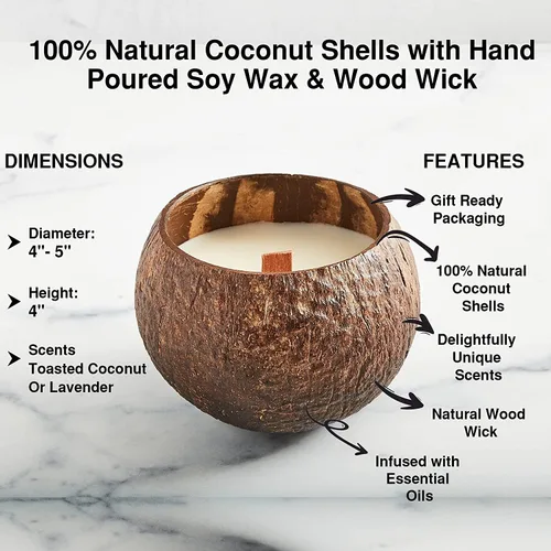 Vista 3 de Vela perfumada de cáscara de coco de soja, vela perfumada con mecha de madera, hecha con cáscaras de coco reales (lima de coco)