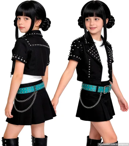 Vista 5 de Peluca negra con moño y flequillo para niños, peluca de cosplay de Negro oscuro