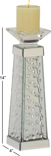 Vista 3 de Deco 79 Portavelas de cristal, 4 "x 4" x 14 ", plateado