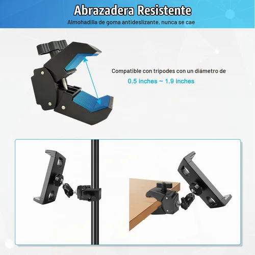 Vista 5 de Soporte de micrófono para tableta, soporte giratorio de 360° para iPad soporte para teléfono iPad soporte para micrófono, cinta de correr, bicicleta