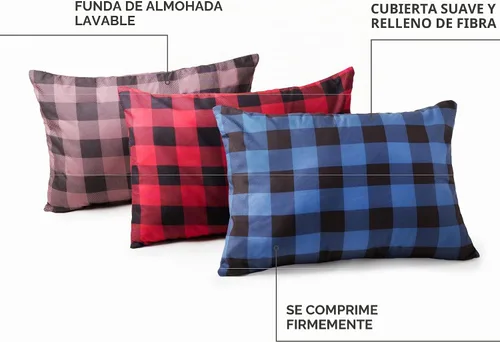 Vista 2 de Almohada de campamento Teton Sports; Ideal para viajes, camping y mochileros; Lavable, cuadros azules