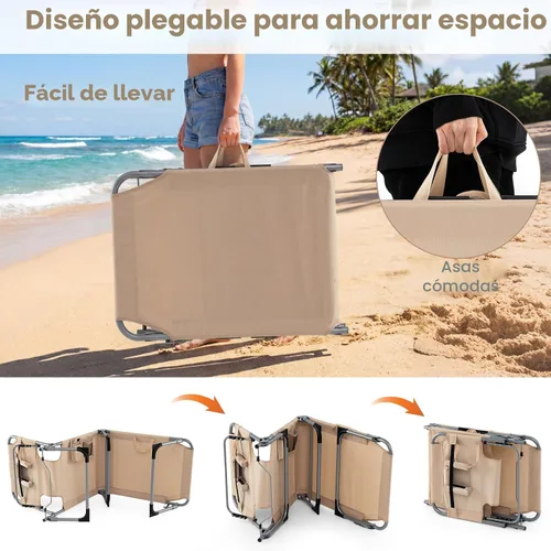 Vista 6 de COSTWAY Silla de salón plegable de playa, silla de bronceado con agujero para la cara, respaldo ajustable de 5 posiciones, almohada y bolsillo