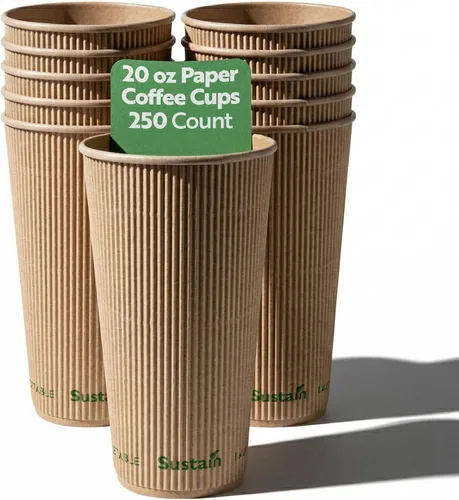 Vista 14 de Restaurantware Tazas de café de papel de 4 onzas, paquete de 25 tazas aisladas de pared ondulada, para bebidas calientes, papel kraft resistente a
